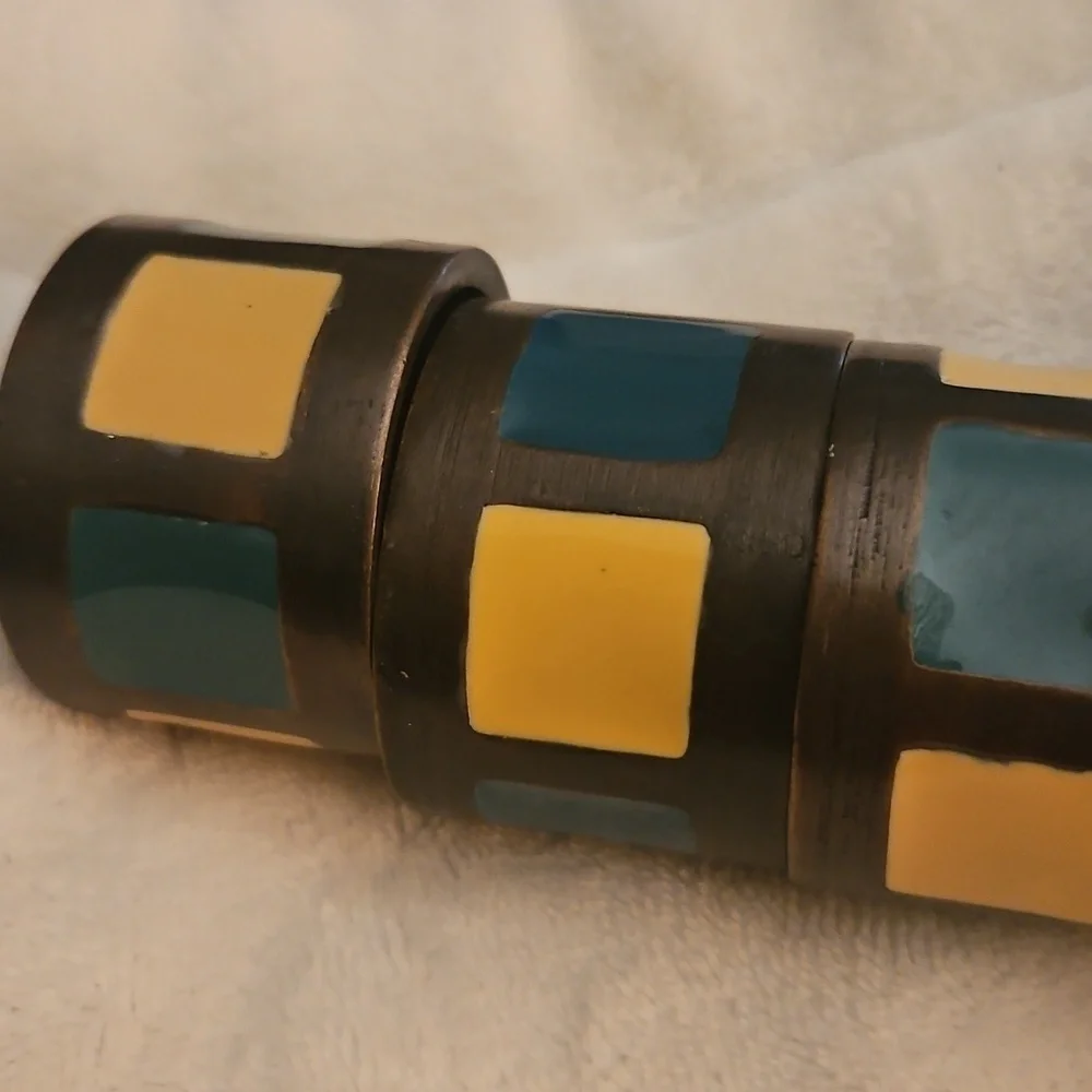 Vintage PIER 1 1980s Set of Four Bronze Enamel Modernist Napkin Rings Set